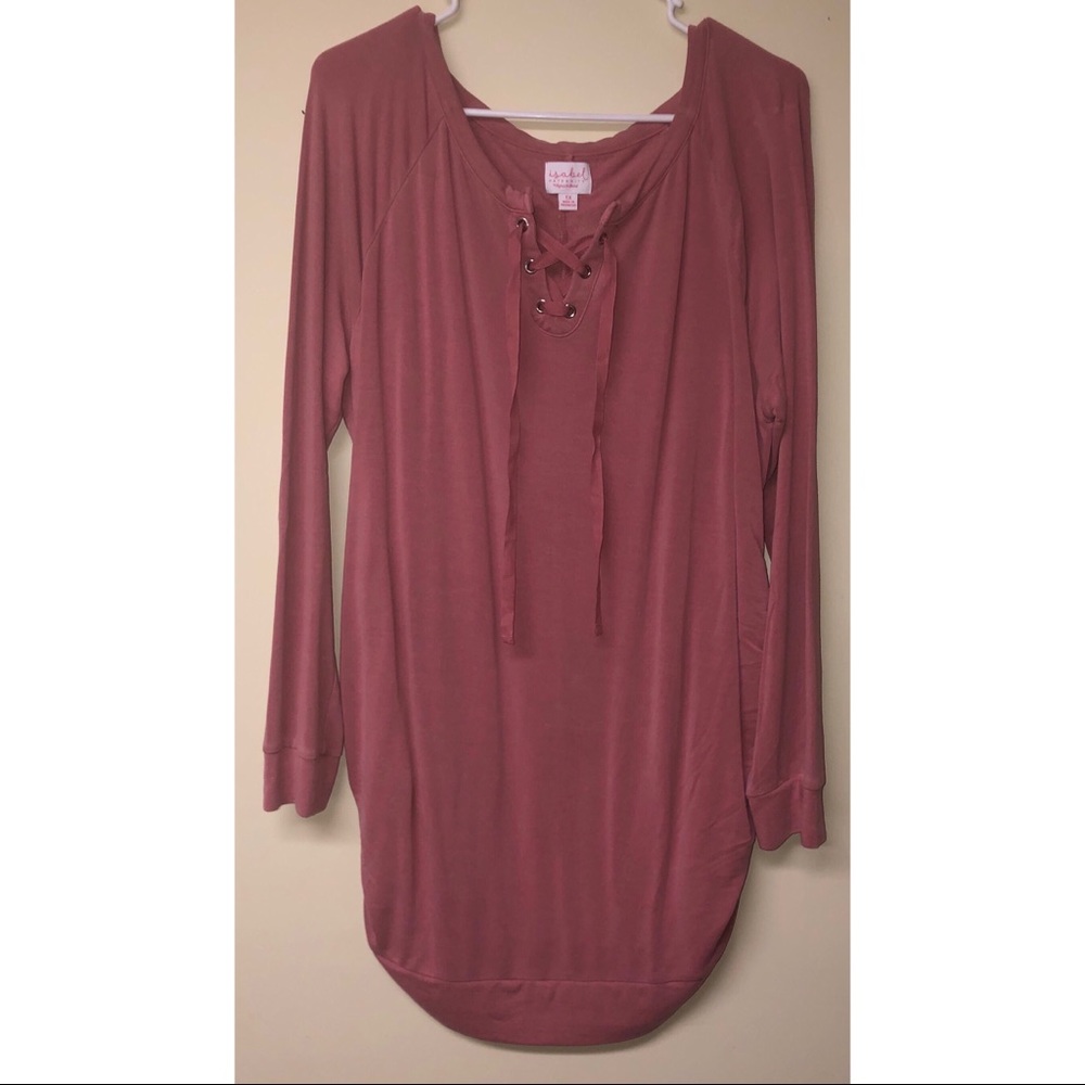 Plus Size Lace Up Tunic Sweatshirt